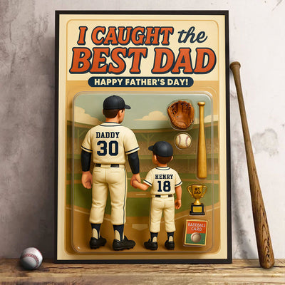 We Caught the Best Dad Baseball Custom Figure Personalized Poster, Meaningful Father's Day Gift for Dad, Gift for Husband