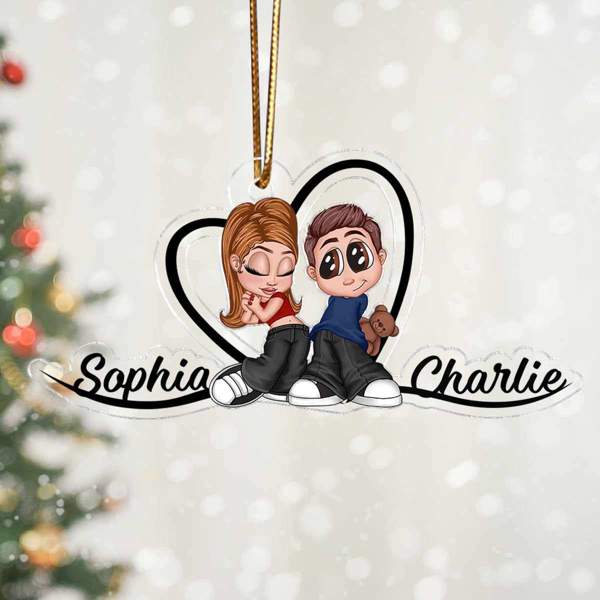 Y2K Couple Heart Shape With Names - Personalized Acrylic Ornament - Anniversary Gift, Unique Gift for Him for Her