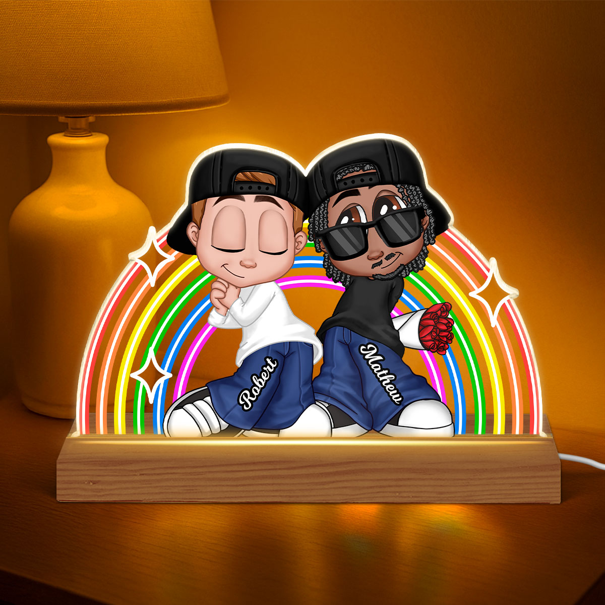 LGBT Couple Y2K Rainbow Personalized Acrylic LED Night Light