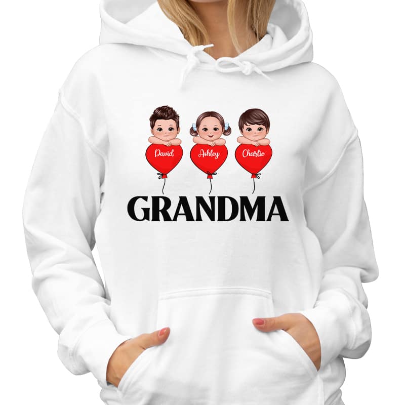 Grandma Mom Heart Balloon Cute Kids Laying Head On Arms Personalized Shirt