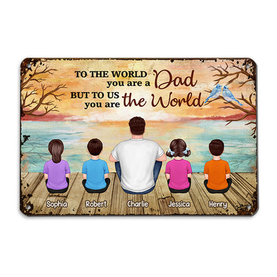 Lake View Dad Grandpa We Love You Back View Dad And Kids Dogs Cats Sitting Personalized Metal Sign