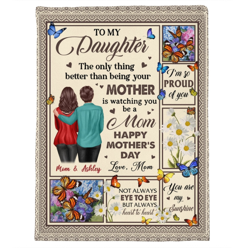 To My Daughter From Mom Happy Mother's Day Butterflies Personalized Fleece Blanket, Gift For Daughter