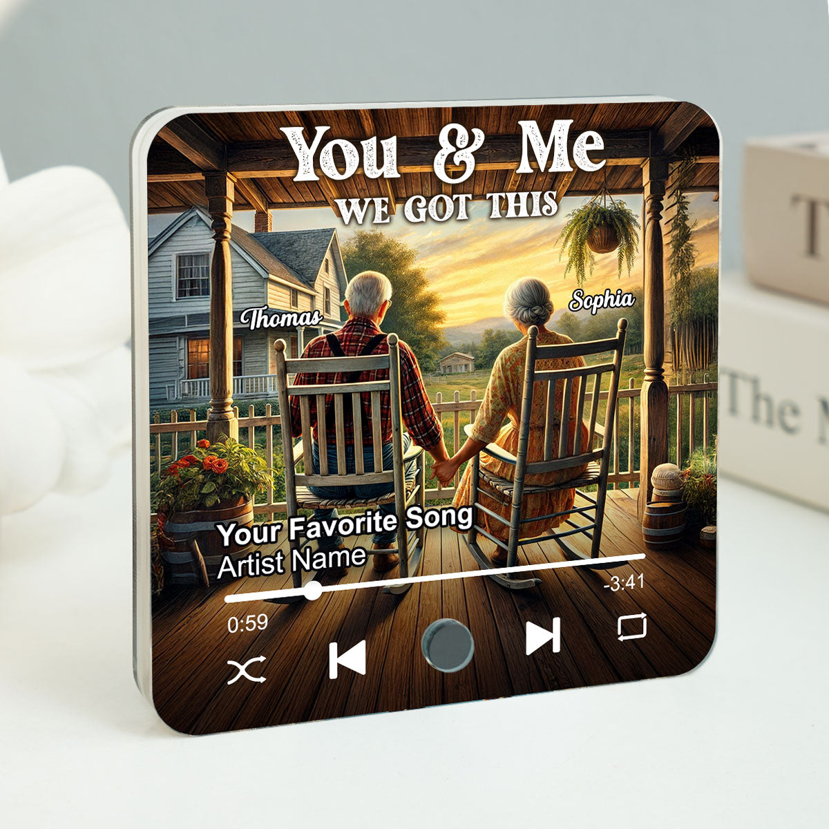 Old Couple Sitting On The Porch Personalized Music Fridge Magnet, Heartfelt Gift For Couple, For Him, For Her, Boyfriend, Girlfriend, Husband, Wife