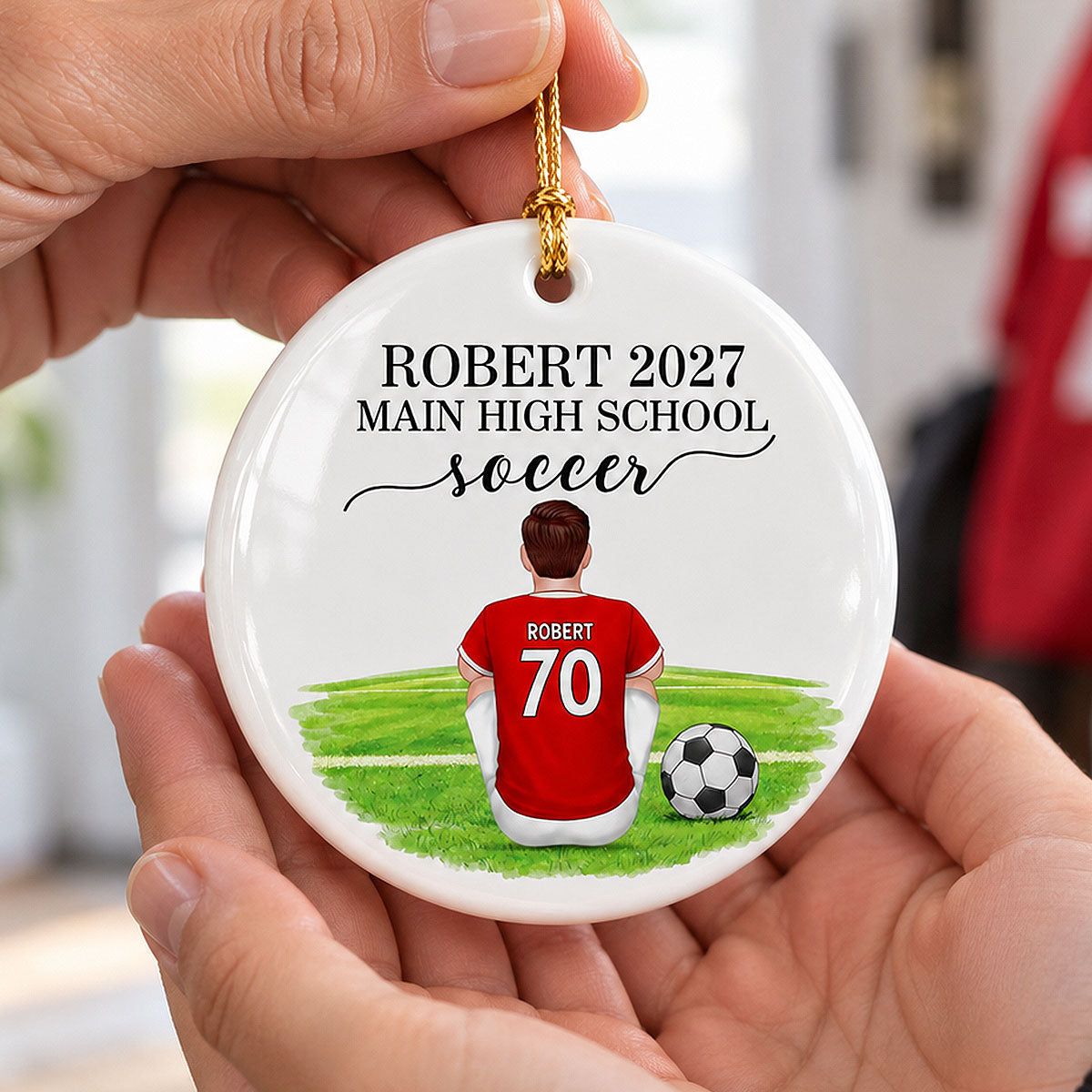 Senior Soccer Player - Personalized Ceramic Ornament – Custom Name, Number & High School Gift