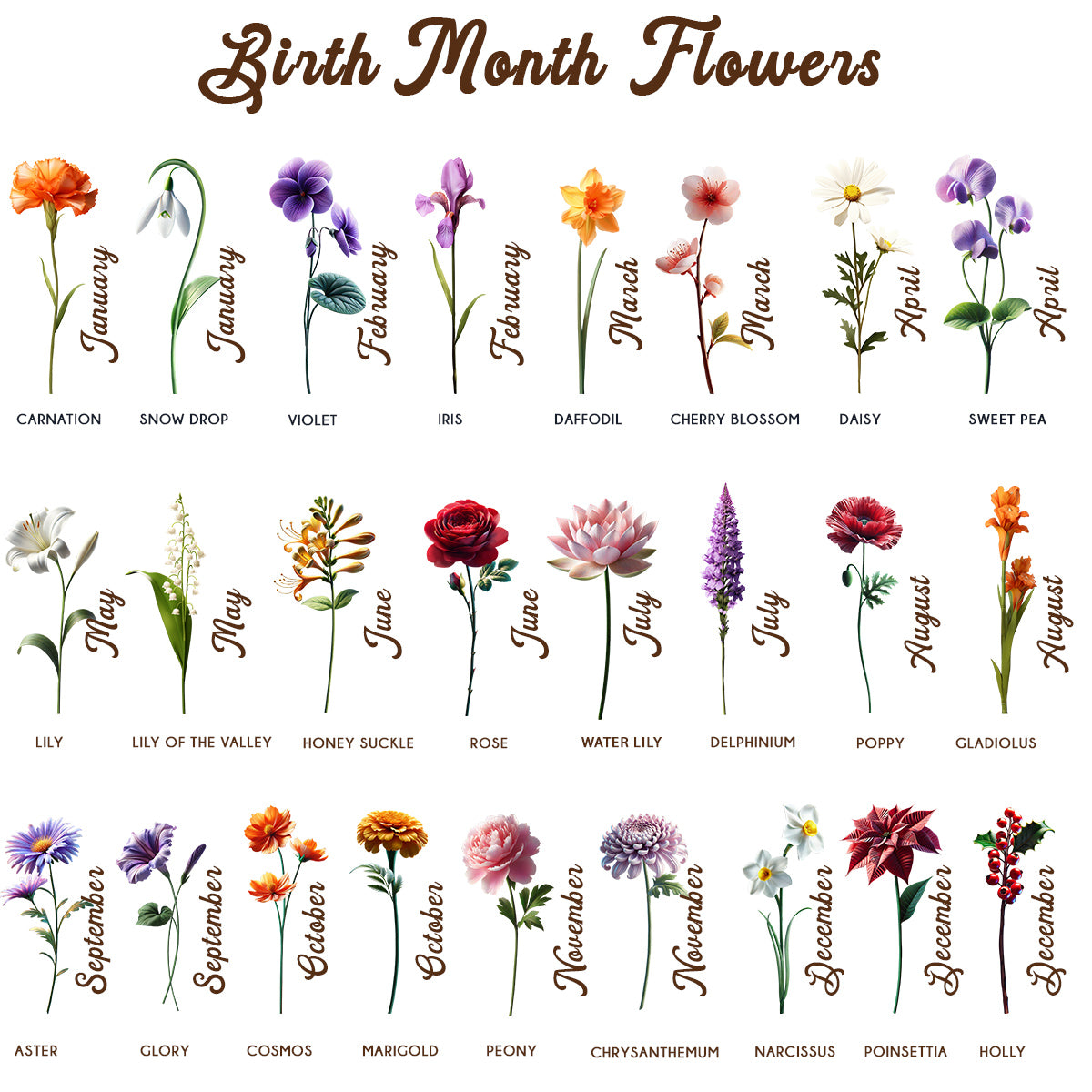 Grandma's Garden 3D Effect Birth Month Flowers Personalized Acrylic Block LED Night Light, Gift For Grandma, Mom