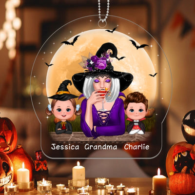 Halloween Grandma & Doll Kid Under Moonlight Personalized Acrylic Ornament