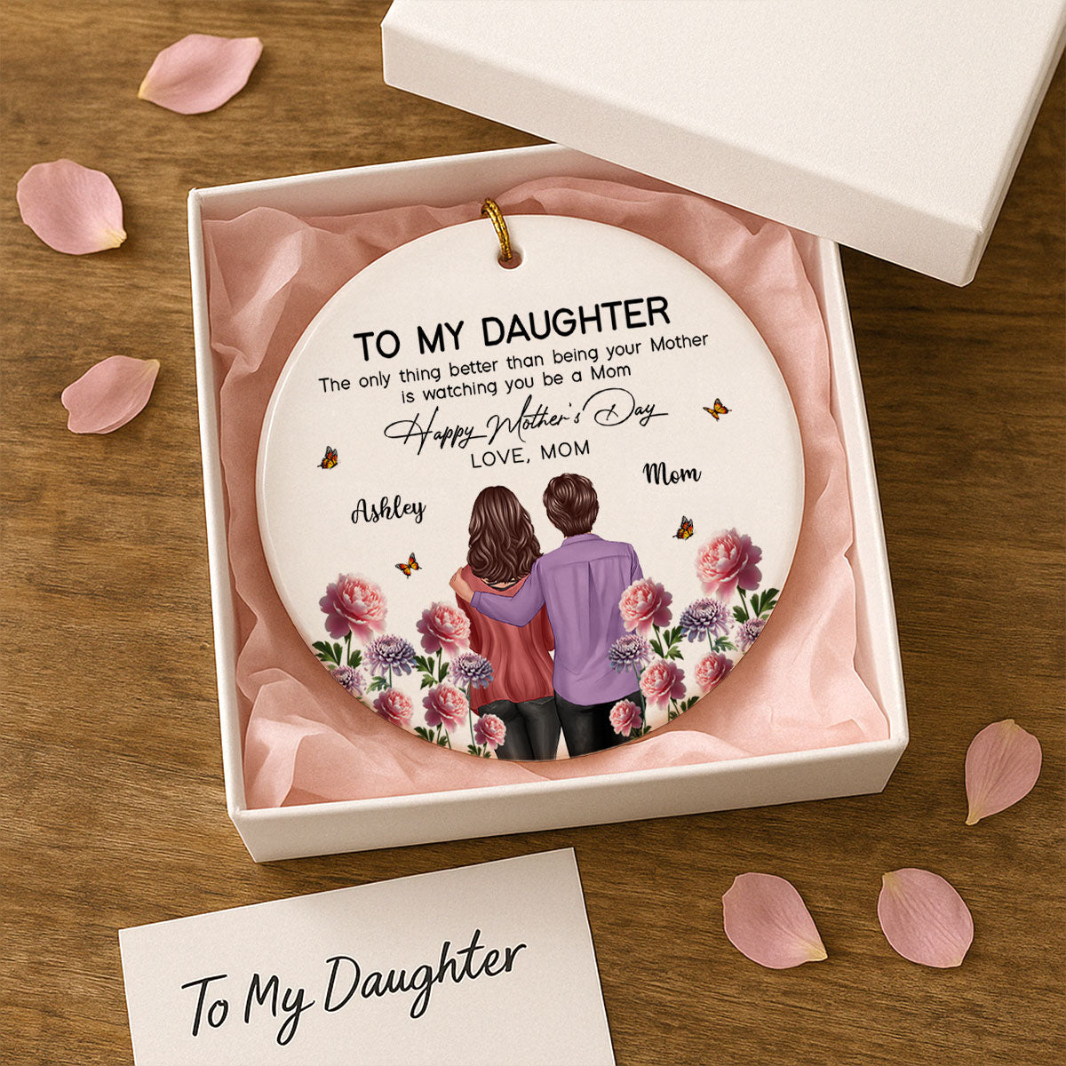 To My Daughter From Mom Happy Mother's Day Birth Flower Personalized Ceramic Ornament, Gift For Daughter | Made In The USA