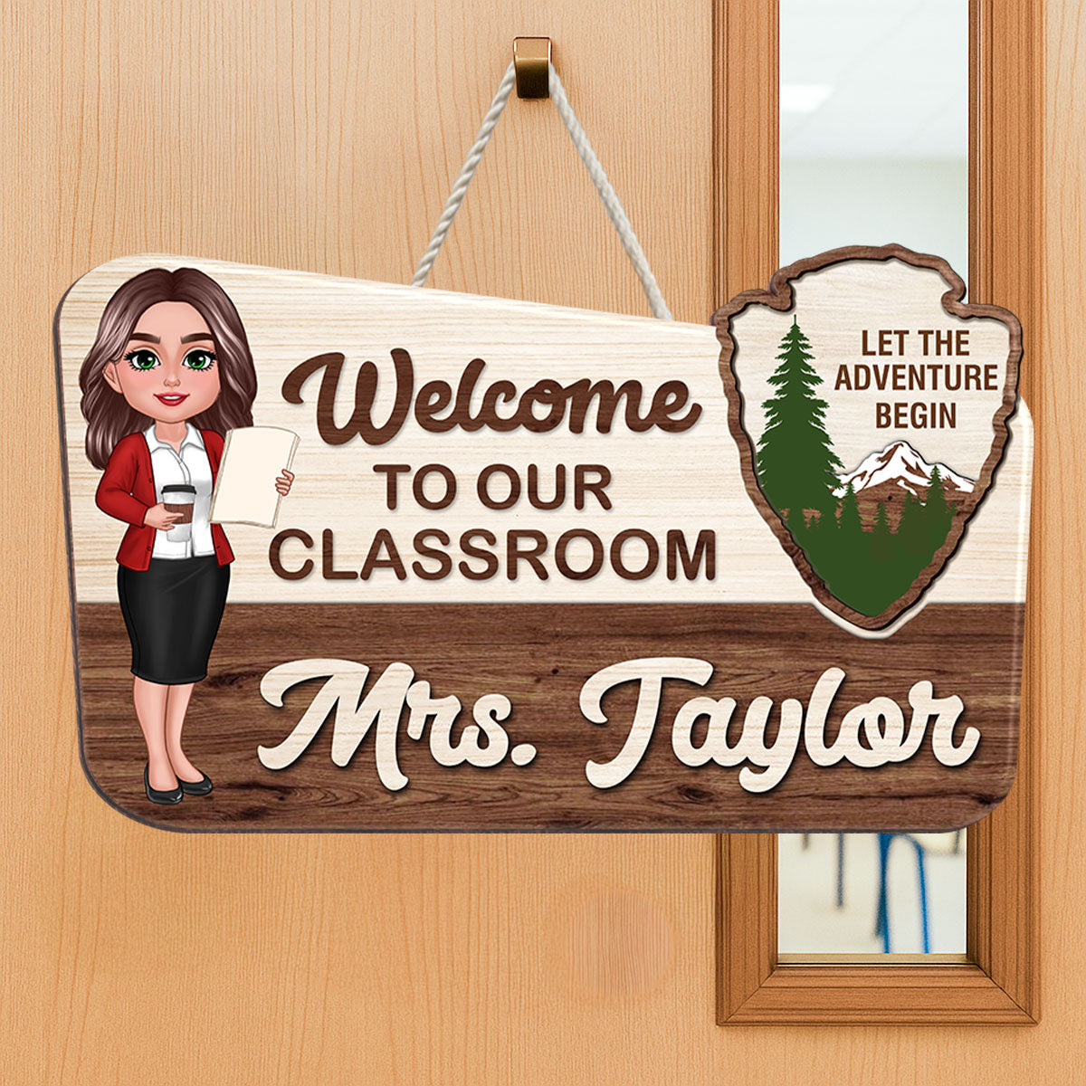Let The Adventure Begin Personalized Wood Door Sign, Classroom Decor, Gift For Teacher