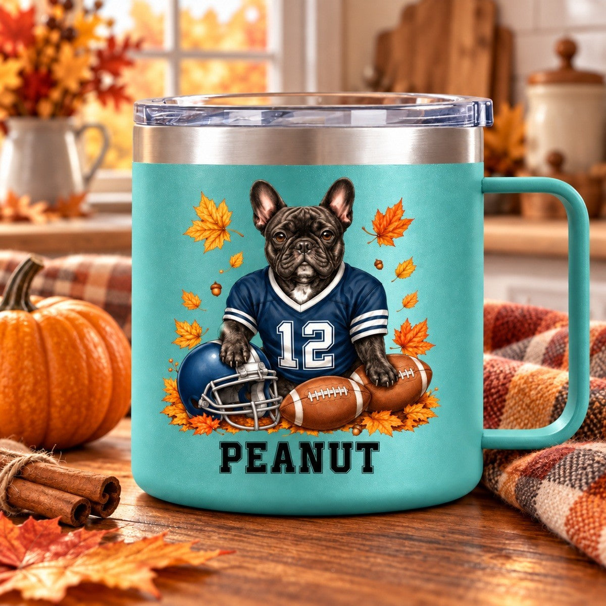 Trending Football Dog Cat Upload Photo - Personalized Stainless Steel Tumbler With Handle - Fall Season Gift For Man, Woman