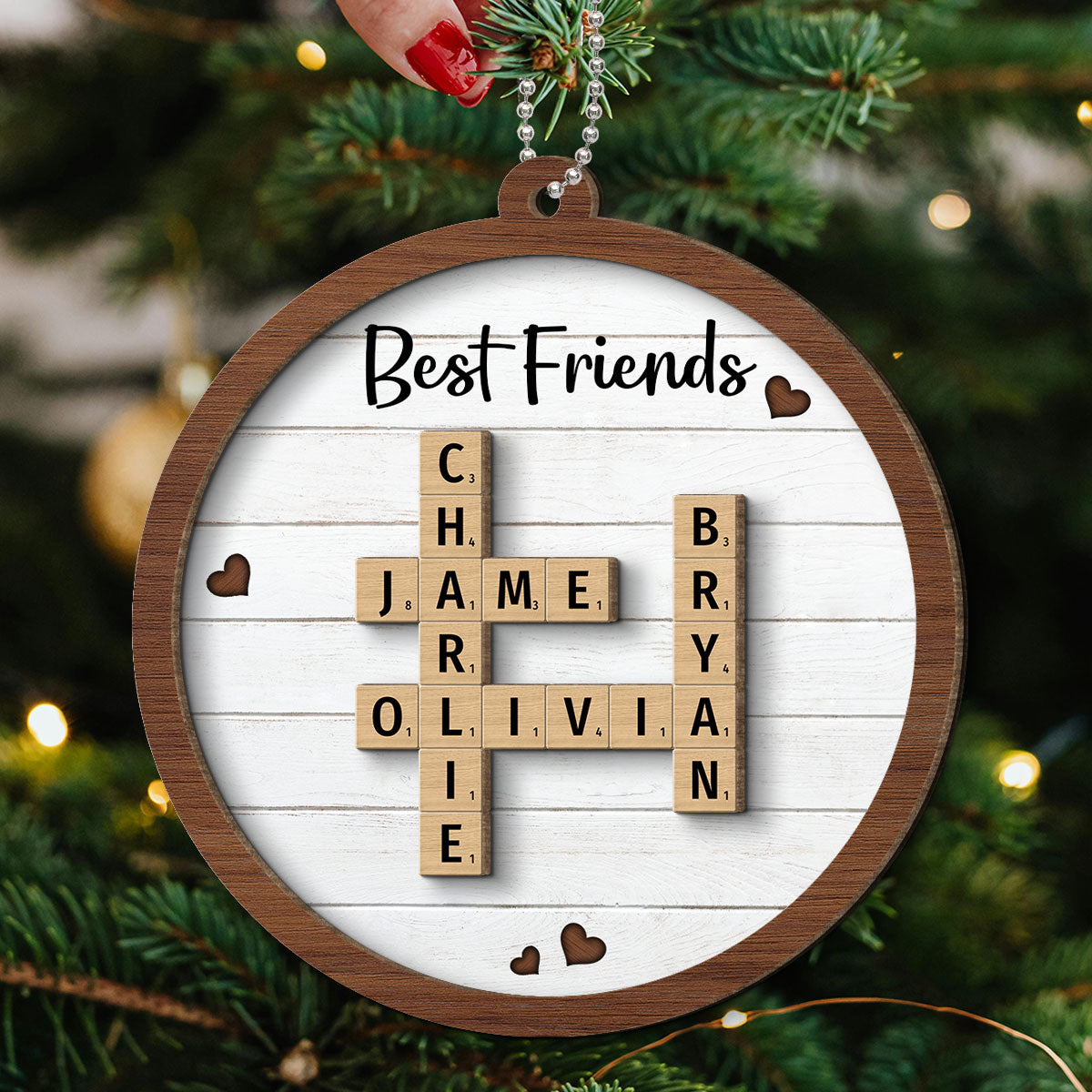 Best Friends Crossword Puzzle Art Personalized 2-Layer Wooden Ornament, Christmas Gift For Best Friends, Besties