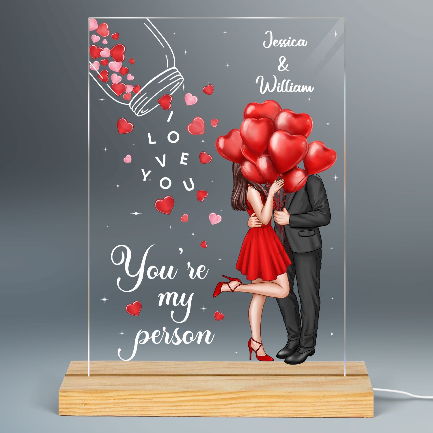 Jar Of Hearts Elegant Couple Personalized Rectangle Acrylic Plaque LED Night Light