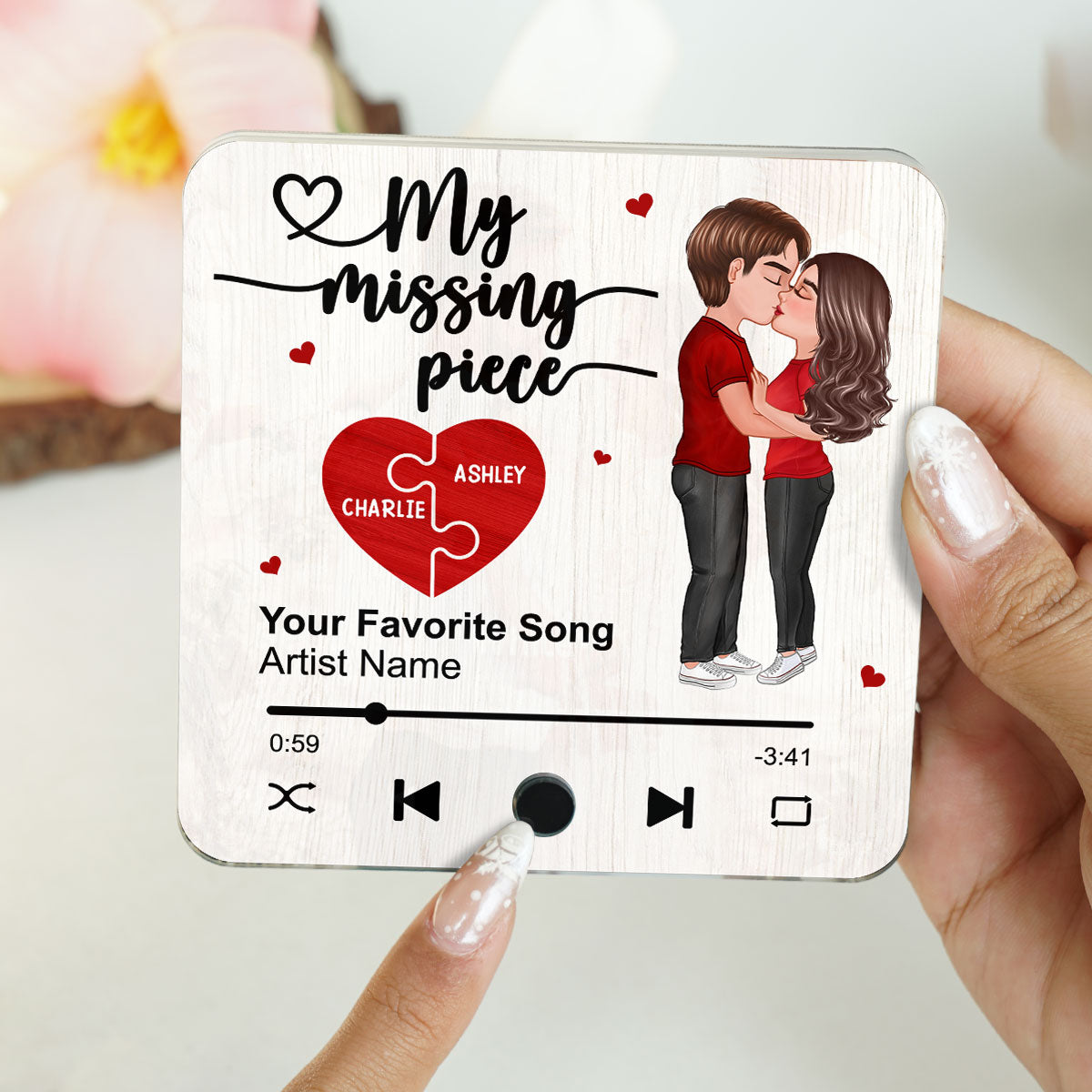 My Missing Piece Couple Kissing Favorite Song Personalized Music Fridge Magnet, Valentine‘s Day Gift For Her Gift For Him