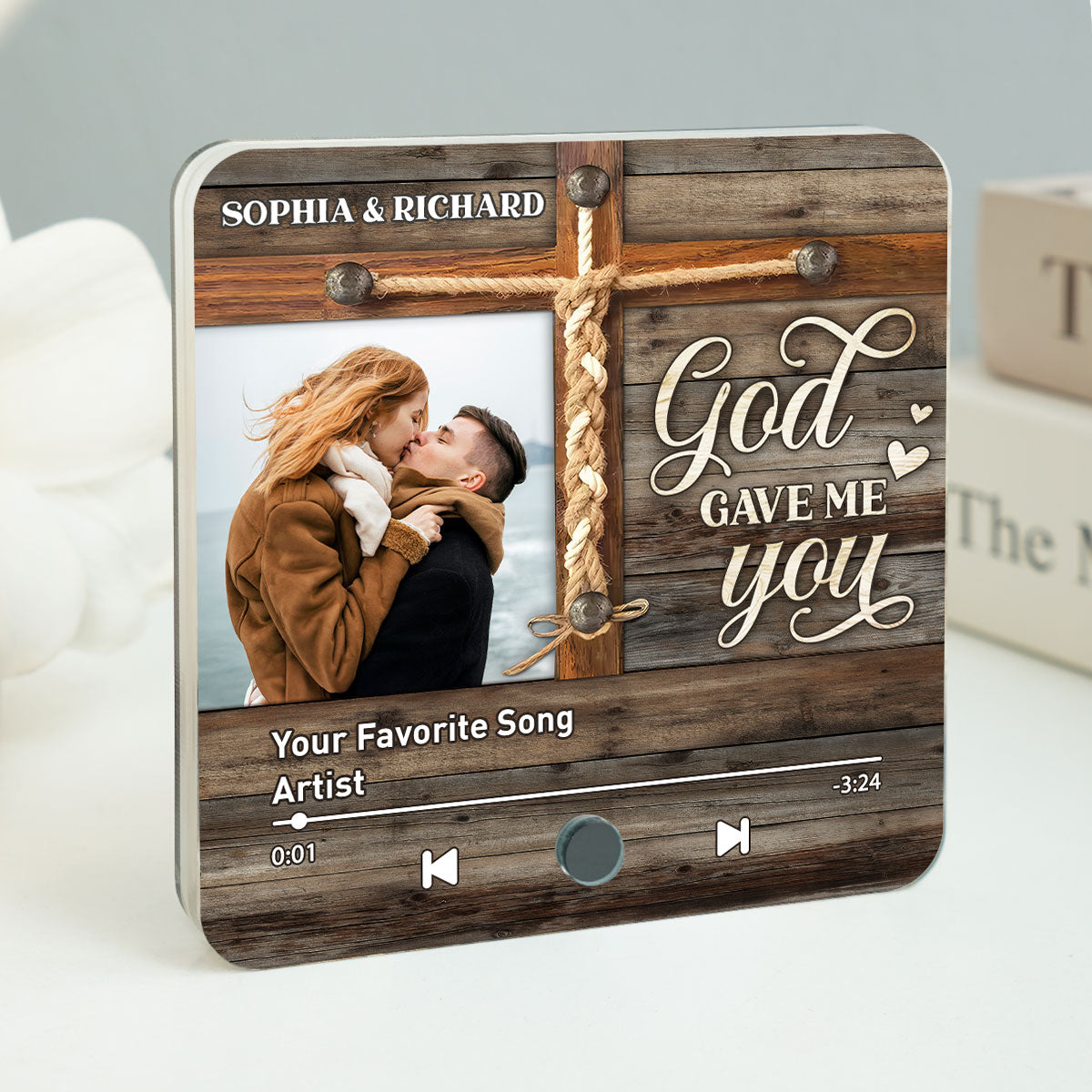 God Gave Me You Couple Photo Inserted Favorite Song Personalized Music Fridge Magnet, Valentine's Gift For Her, Gift For Him