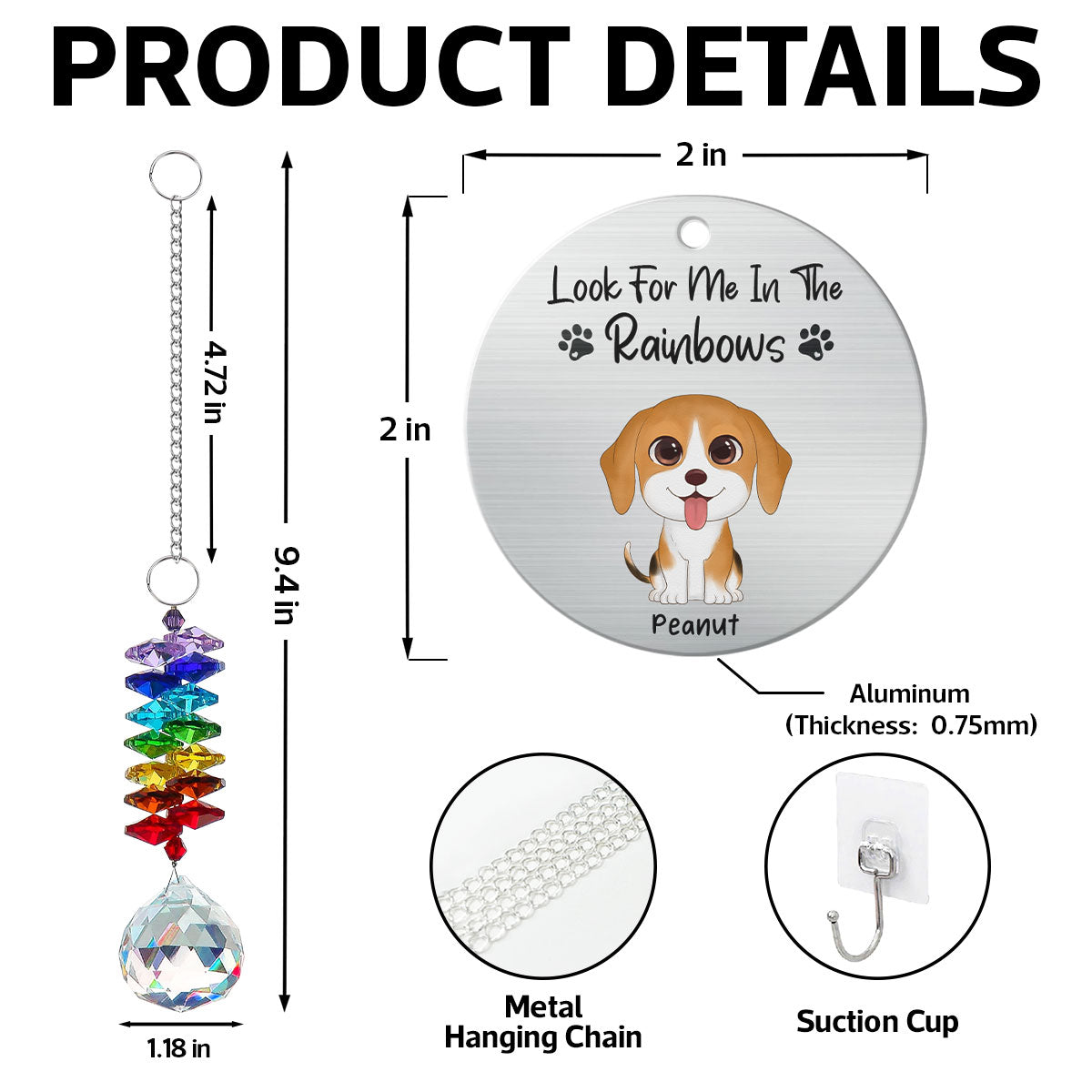 Dog Pet Memorial Look For Me In The Rainbows Personalized Crystal Suncatcher With Aluminum Charm