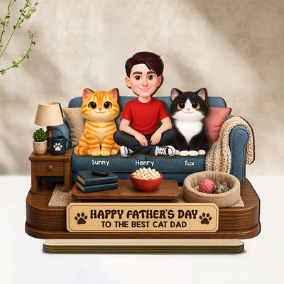 Happy Father's Day Best Cat Dad - Personalized 2-Layered Wooden Plaque - Father's Day Gift For Cat Dad, Cat Lovers