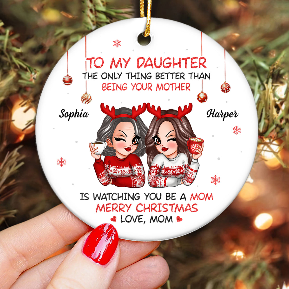 To My Daughter Son Merry Christmas Personalized Ceramic Ornament, Christmas Gift For Daughters, Sons