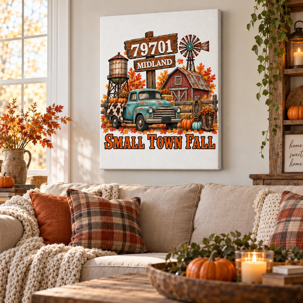 Small Town Fall Western Zip Code - Personalized Canvas