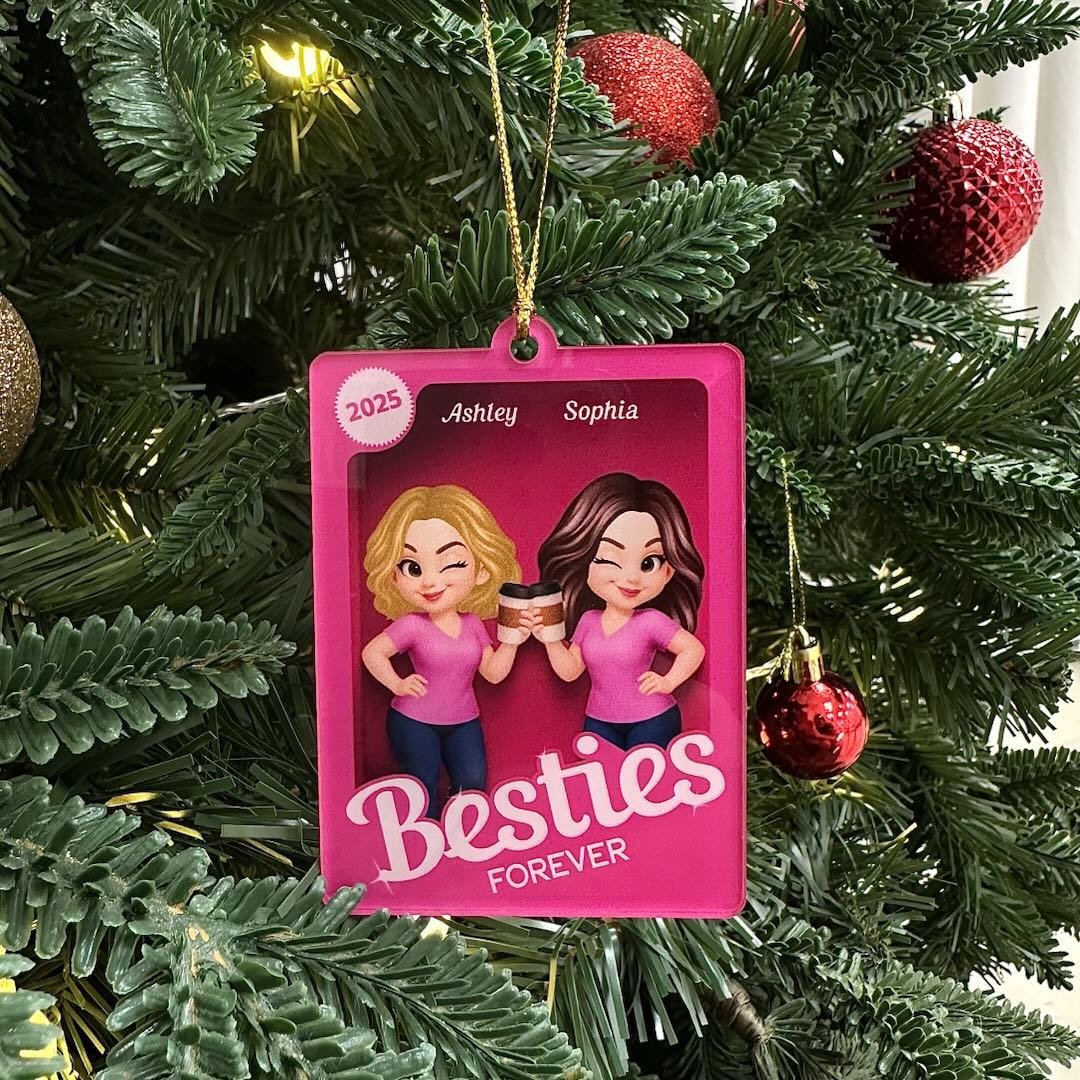 Besties Sisters 3D Effect Pink Toy Box Personalized Acrylic Ornament, Gift for Besties, Best Friends