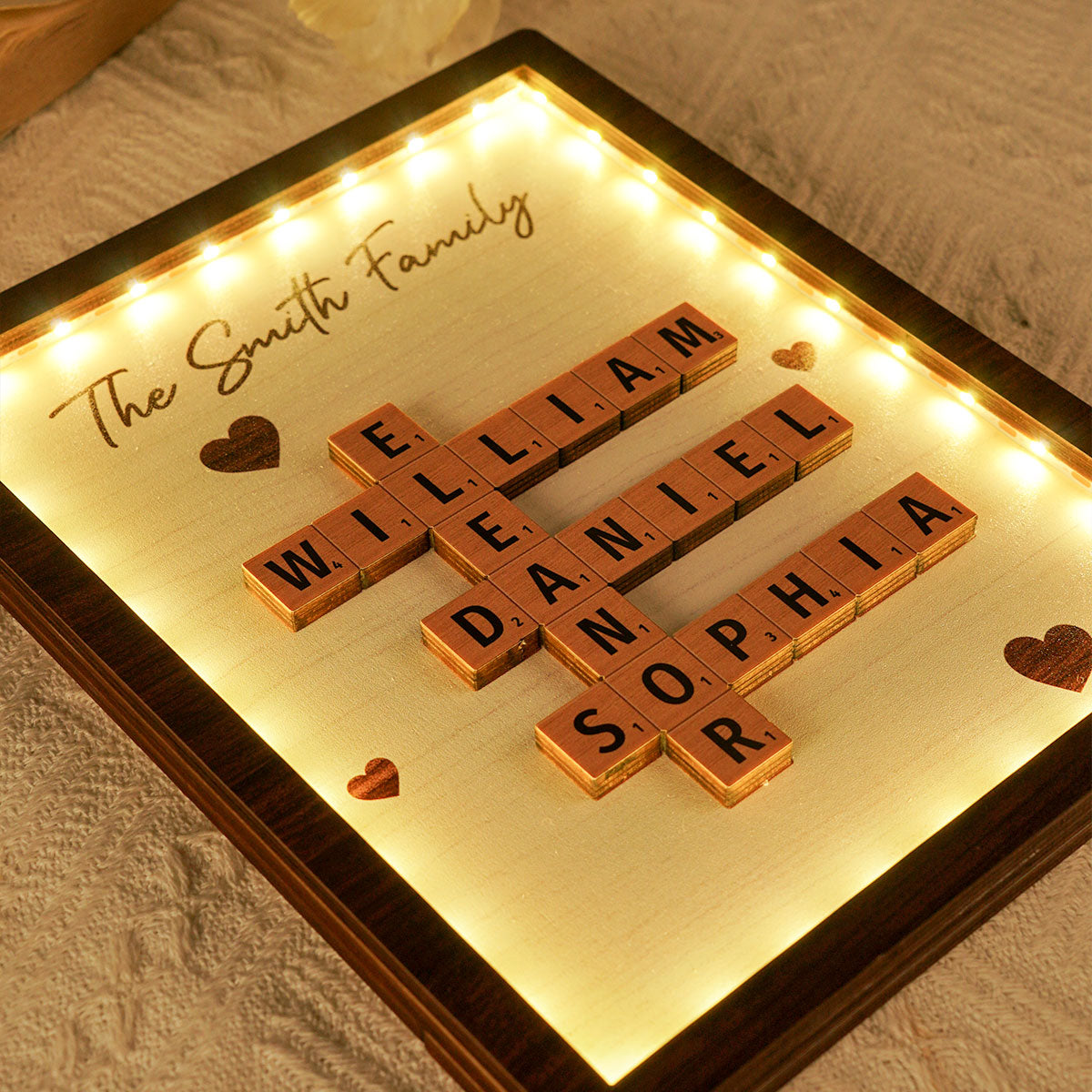 Family Crossword Art - Created In A Moment, Treasured Forever Personalized 2-Layer Wooden Plaque With LED, Gift for Mother's Day
