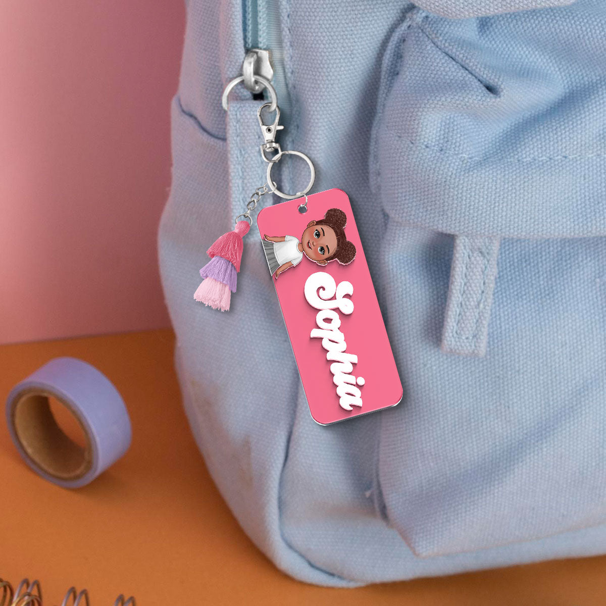 Cute Kid Personalized 2-Layer Acrylic Keychain, Name Tag, Back To School Gift