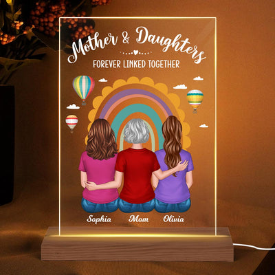 Mother Daughter Back View Rainbow Air Balloon Personalized Acrylic LED Night Light