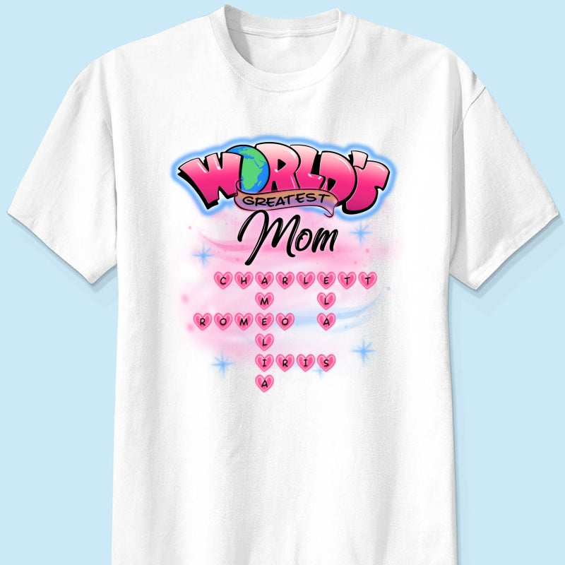 Airbrushed Mom Grandma Kids Names Crosswords Personalized Shirt, Mother's Day Shirt for Mom, for Grandma