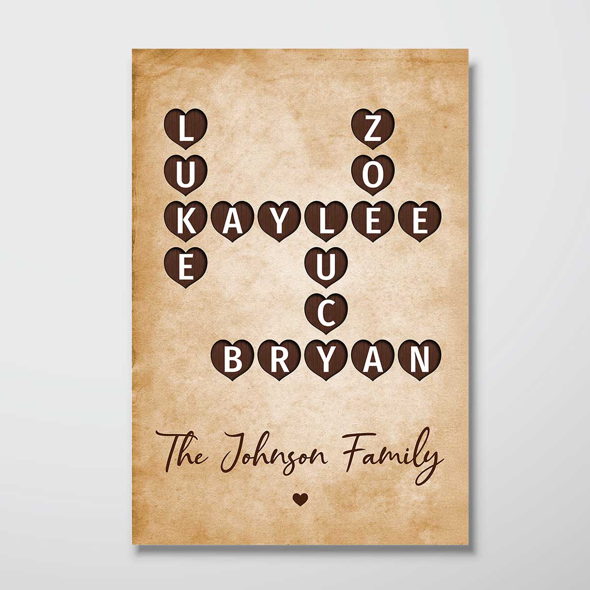 Family Heart Crossword Art - Created In A Moment, Treasured Forever Personalized Poster