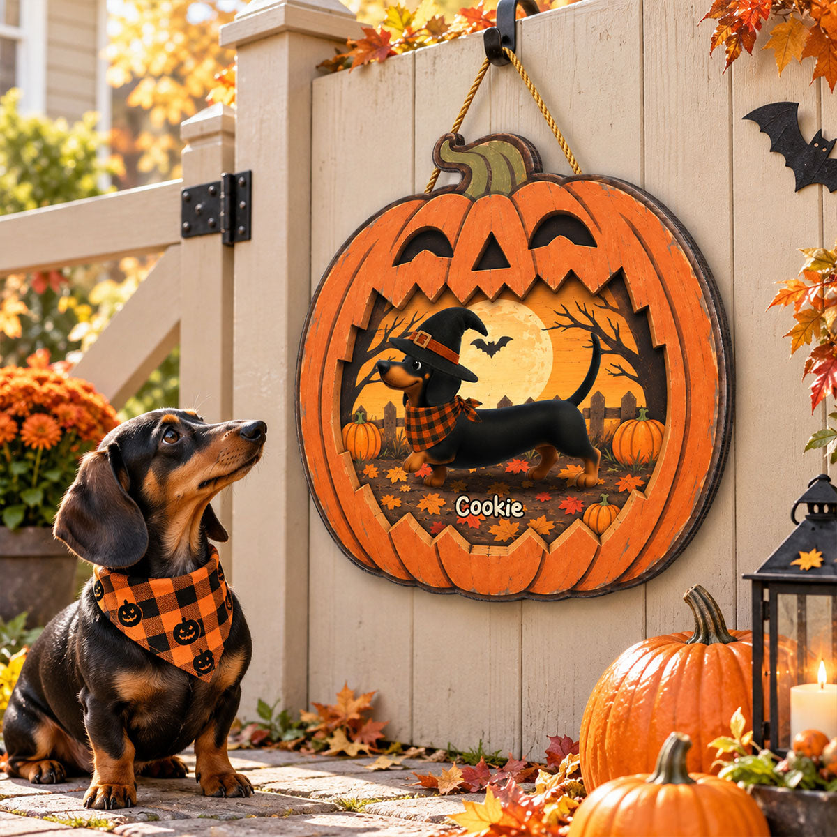 Halloween Dachshund Happy Halloweenie - Personalized Wood Sign - Halloween Decorations For Dachshund Lovers