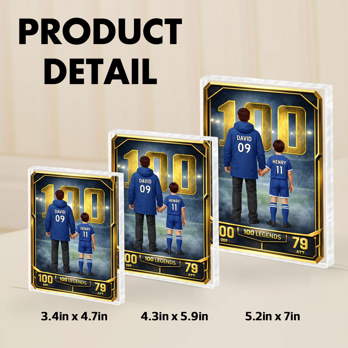Father And Kids 100 Legends Trading Card - Personalised Acrylic Block Plaque - UK Father's Day Gift For Football Dad