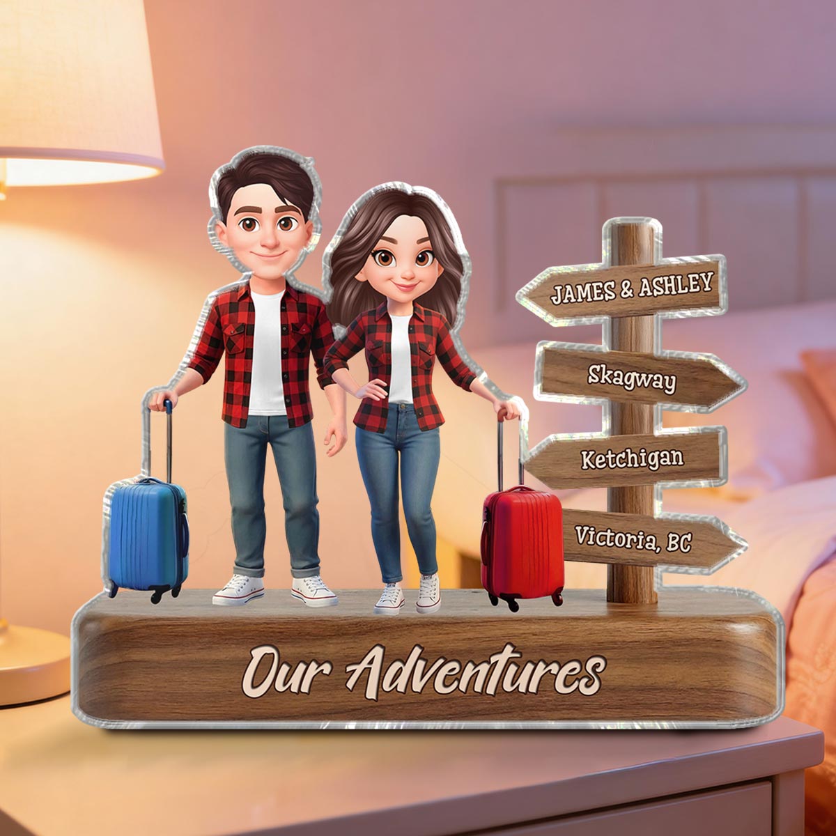 Couple Travel Adventure Traveling Destination 2D Flat - Personalized Acrylic Block Plaque - Gift for Travelers