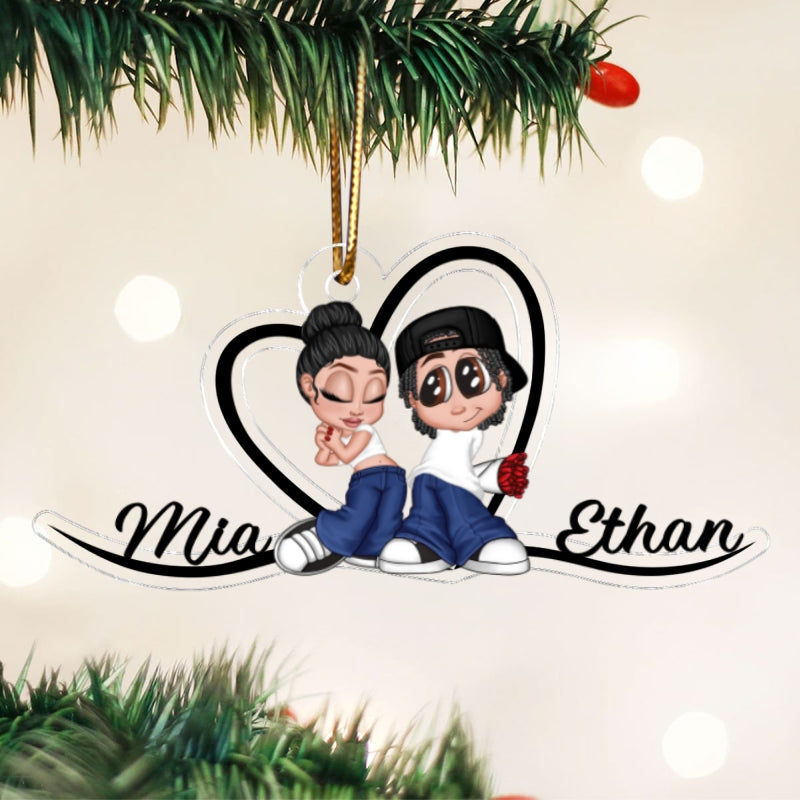 Y2K Couple Heart Shape With Names - Personalized Acrylic Ornament - Anniversary Gift, Unique Gift for Him for Her