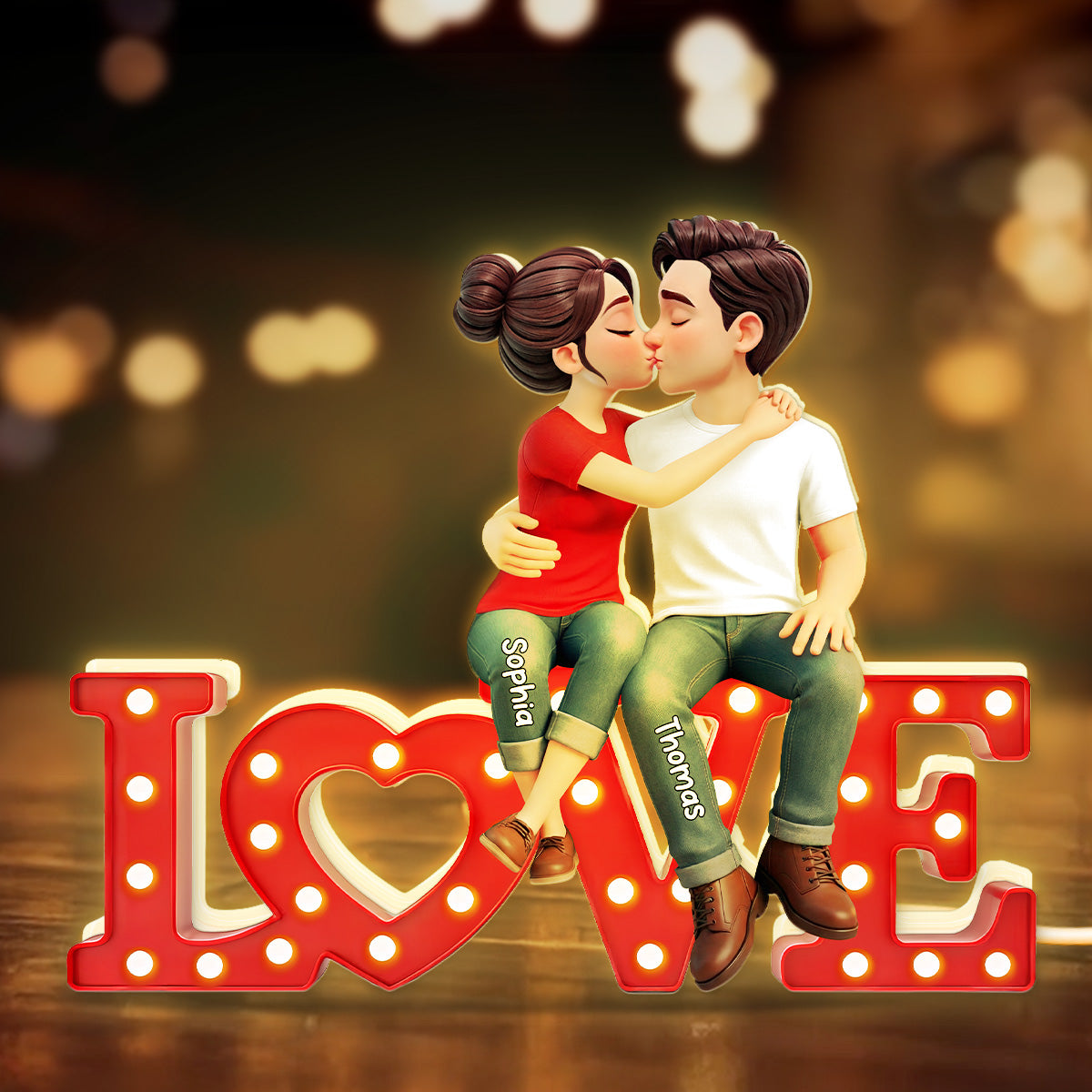 Forever LOVE Couple Sitting Kissing - Personalized Light Box - Valentine's Day Gift For Couple, For Him, For Her