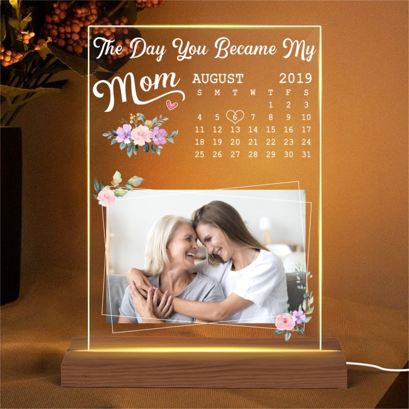 Custom Photo The Day You Became My Mom Gift For Mom From Son Daughter Personalized Rectangle Acrylic LED Night Light
