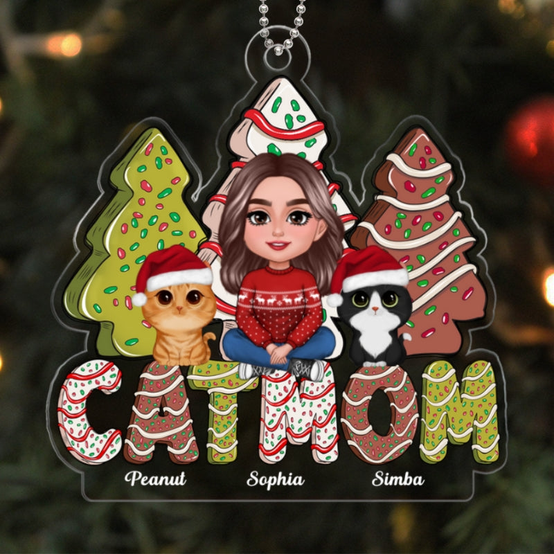 Cat Mom Sitting Christmas Tree Cake Christmas Gifts Personalized Acrylic Ornament
