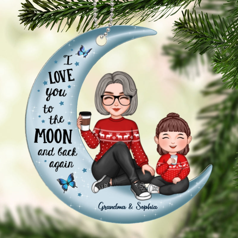 Cute Grandma & Grandkid On Moon Kid Baby Teenage Granddaughter Grandson Personalized Acrylic Ornament