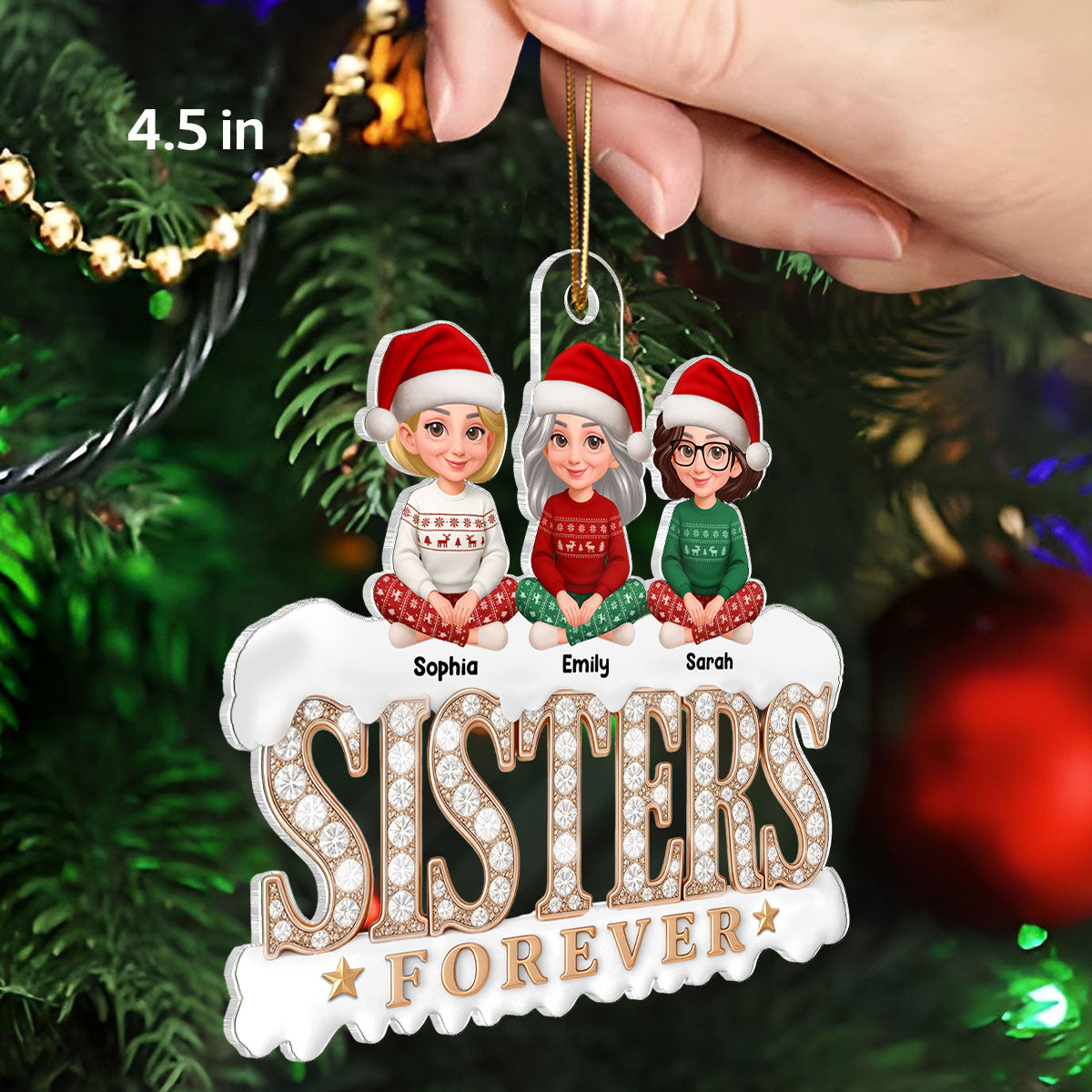 3D Shining Effect Sisters Forever Beautiful Women - Personalized Acrylic Ornament - Gift For Sisters