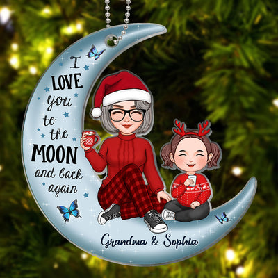 Cute Grandma & Grandkid On Moon Christmas Gift - Personalized Acrylic Ornament - Christmas Gift
