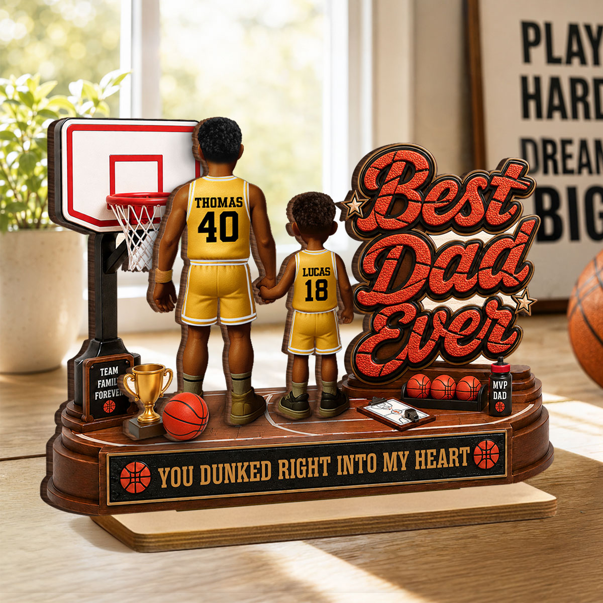 Best Basketball Dad Ever Dunked Right Into Our Hearts - Personalized 2-Layered Wooden Plaque - Father's Day Gift For Dad, Husband