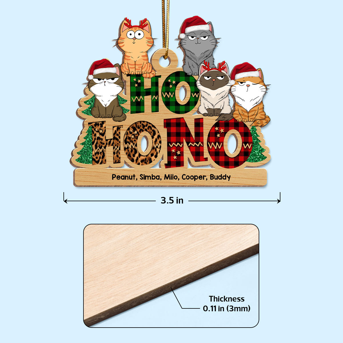 Ho Ho No Christmas Funny Cats Expressions Personalized Wooden Ornament