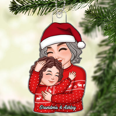 Grandma & Grandkid Hugging Cuddling Christmas Gift For Granddaughter Grandson Personalized Acrylic Ornament