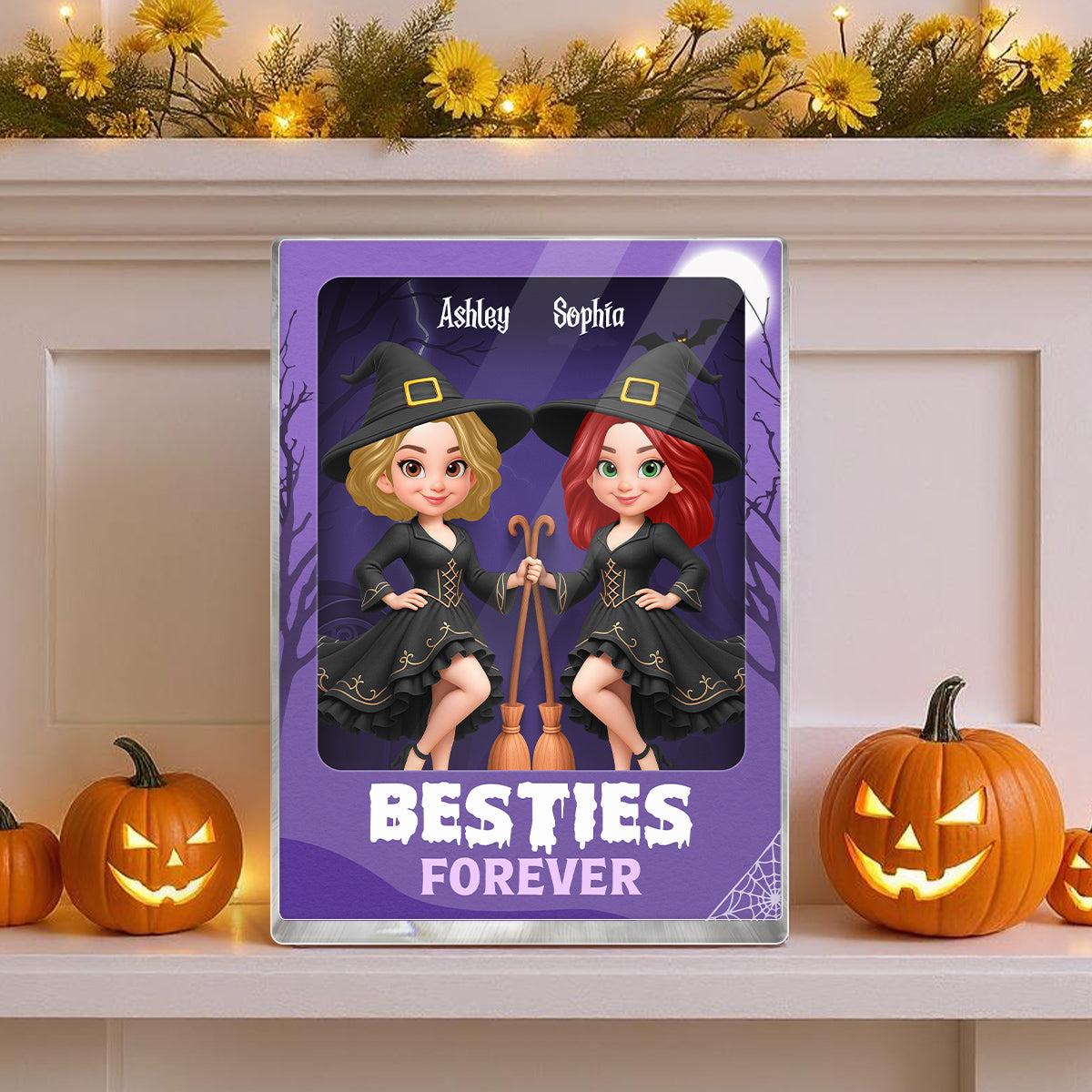 Halloween Witch Besties Sisters In Toy Box 3D Effect Action Figure Personalized Acrylic Block
