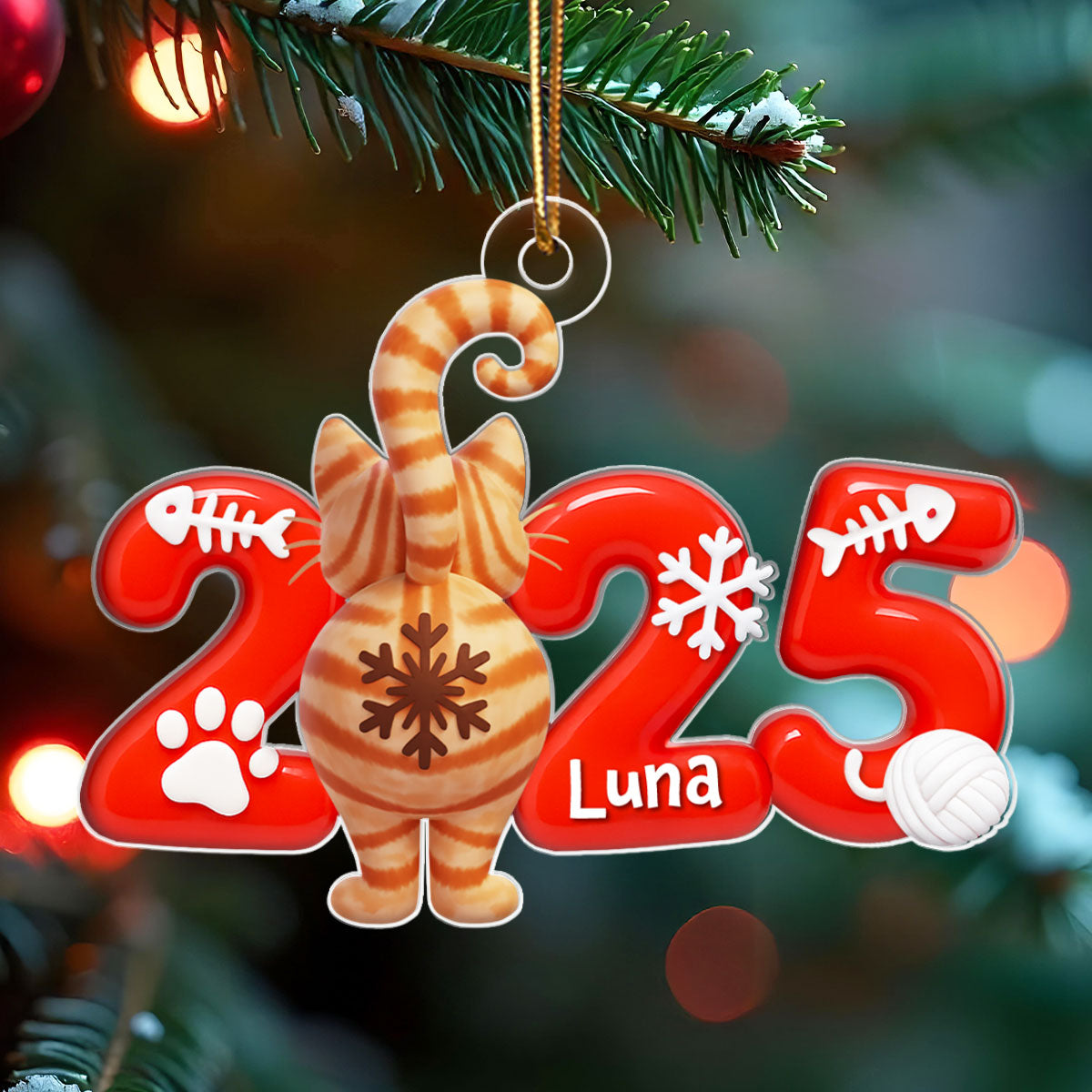Funny Cat Back View 2025 Christmas - Personalized Acrylic Ornament - Gift for Cat Moms, Cat Dads, Cat Lovers