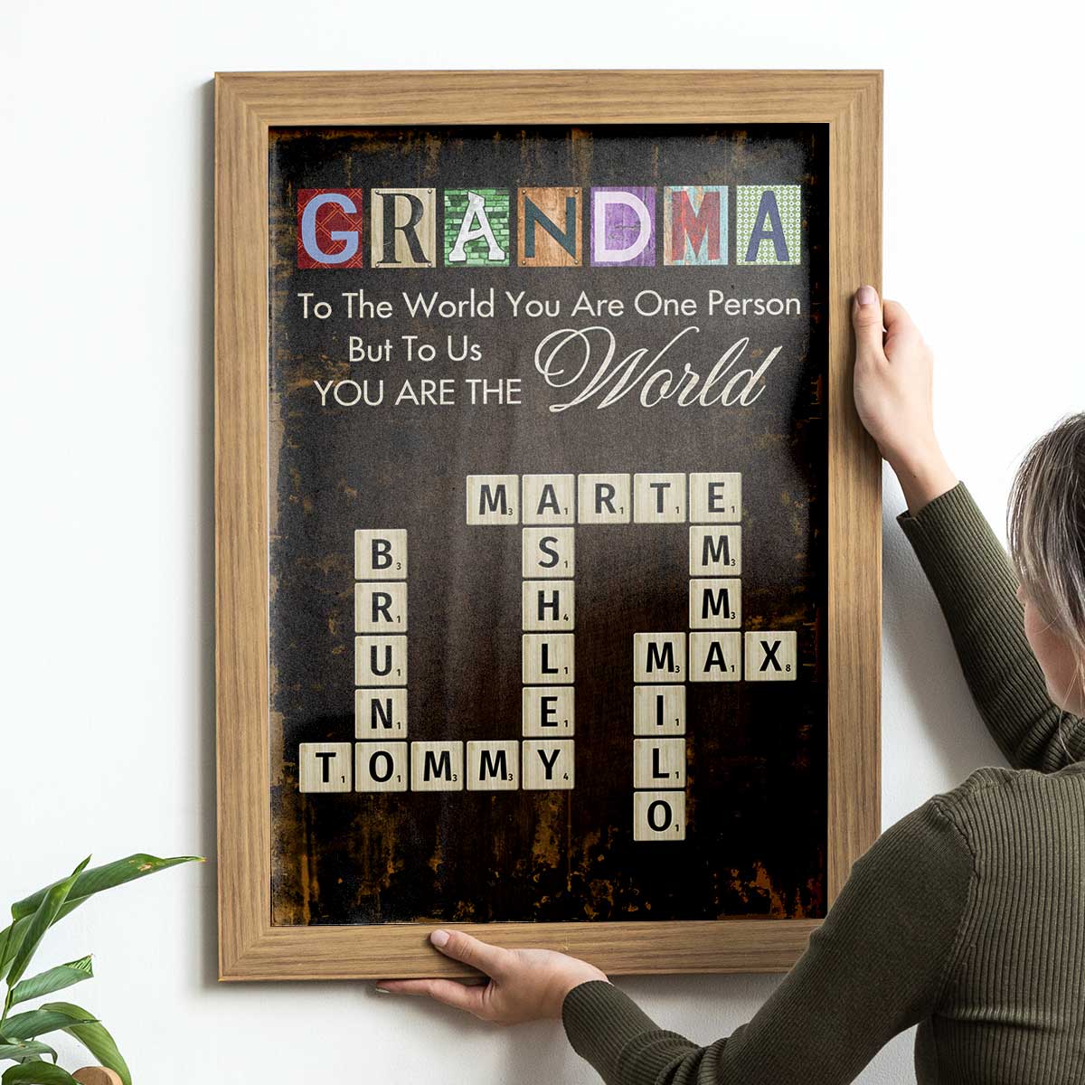 Grandma You Are The World Crossword Puzzle Art Home Decor Personalized Poster