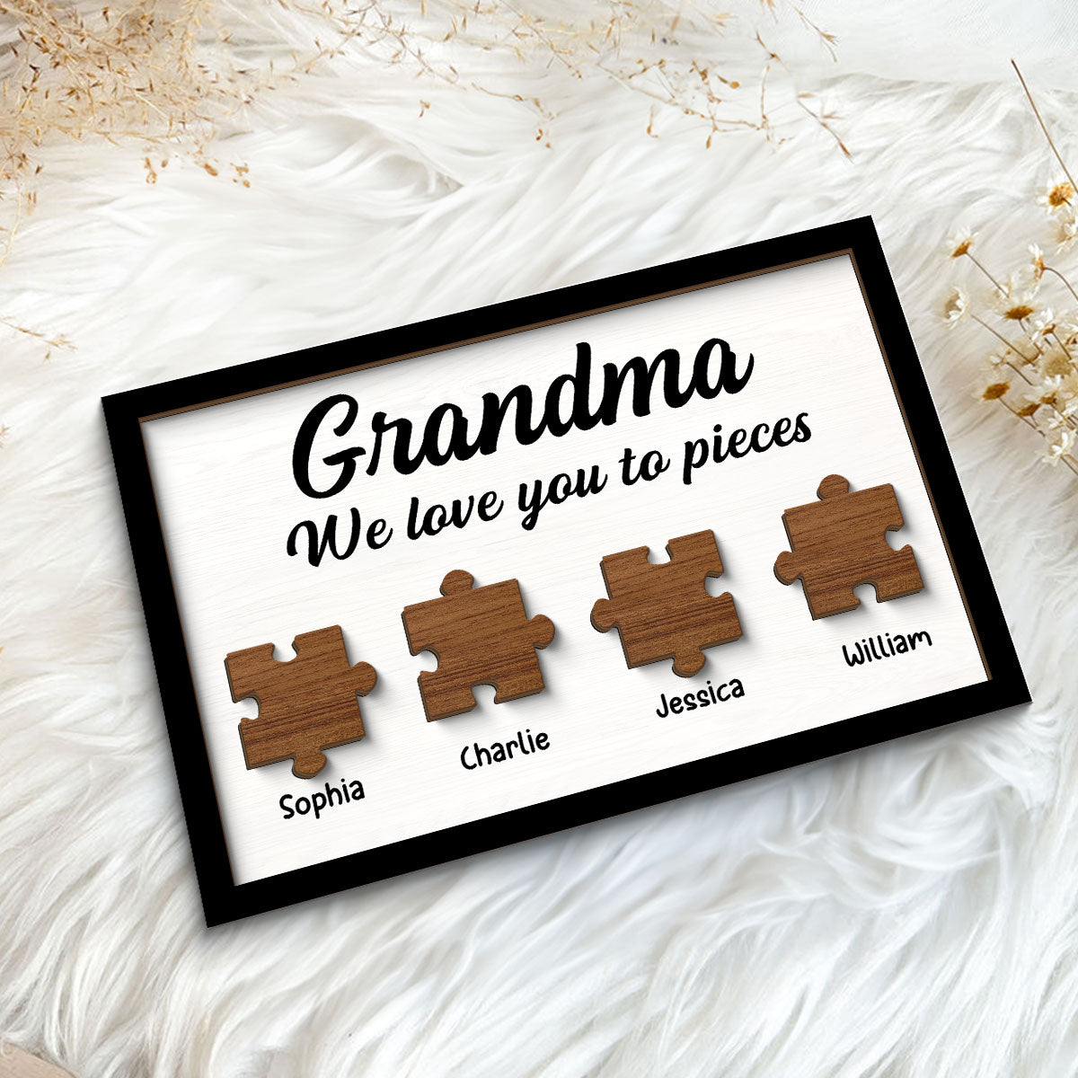 Mom Grandma We Love You To Pieces Kids Names Personalized 2-Layer Wooden Plaque