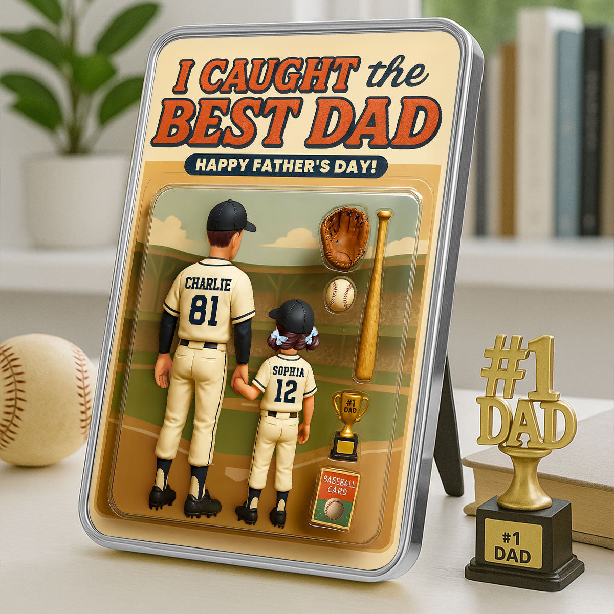 We Caught the Best Dad Baseball Custom Action Figure Personalized Mirrored Picture Frame, Father's Day Gift for Dad, Gift for Husband