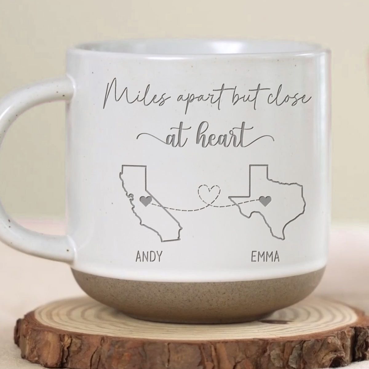 Long Distance Family Friends Siblings Sisters Besties Personalized Pottery Mug, Togetherness Christmas Gift