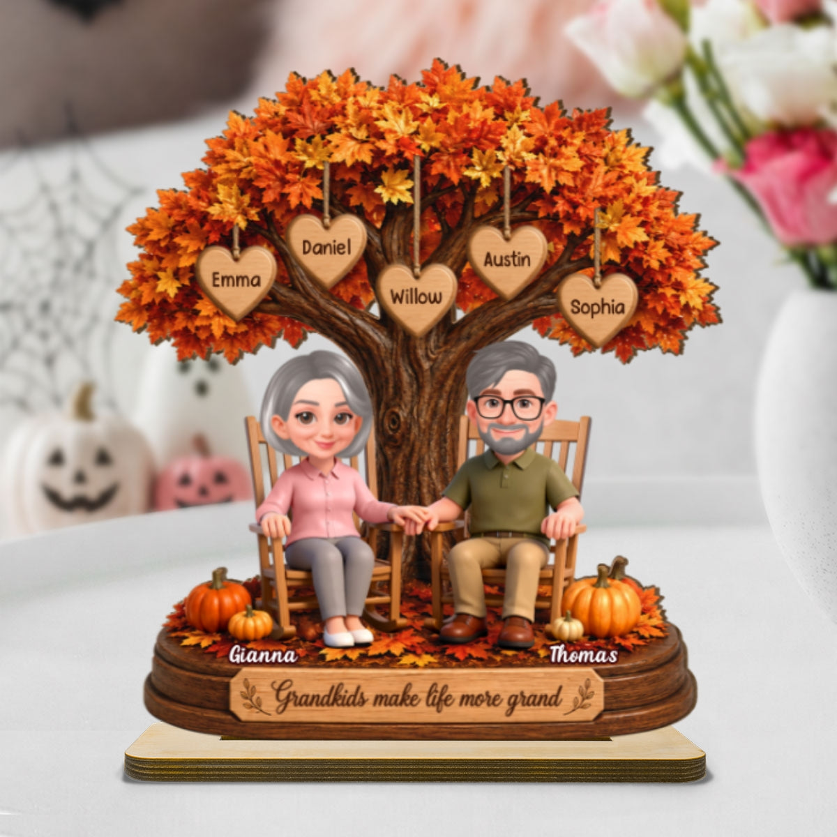 Grandkids Make Life More Grand 2D Flat - Personalized Wooden Plaque - Fall Season Gift For Grandparents