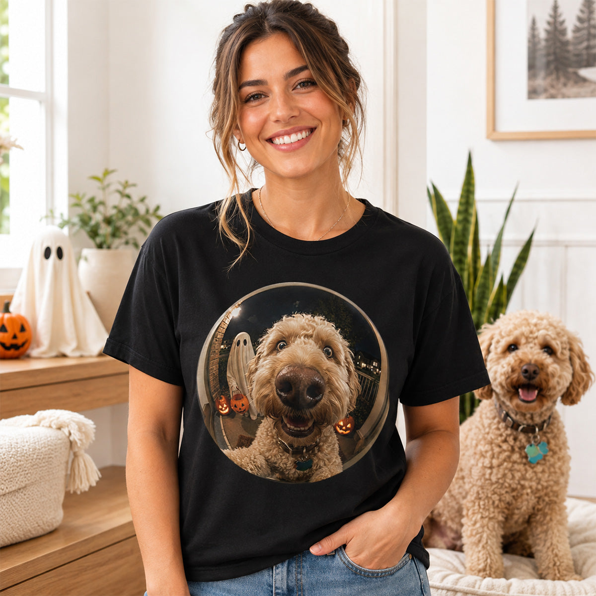 Funny Halloween Doorbell Pet Portrait From Photo - Personalized Shirt