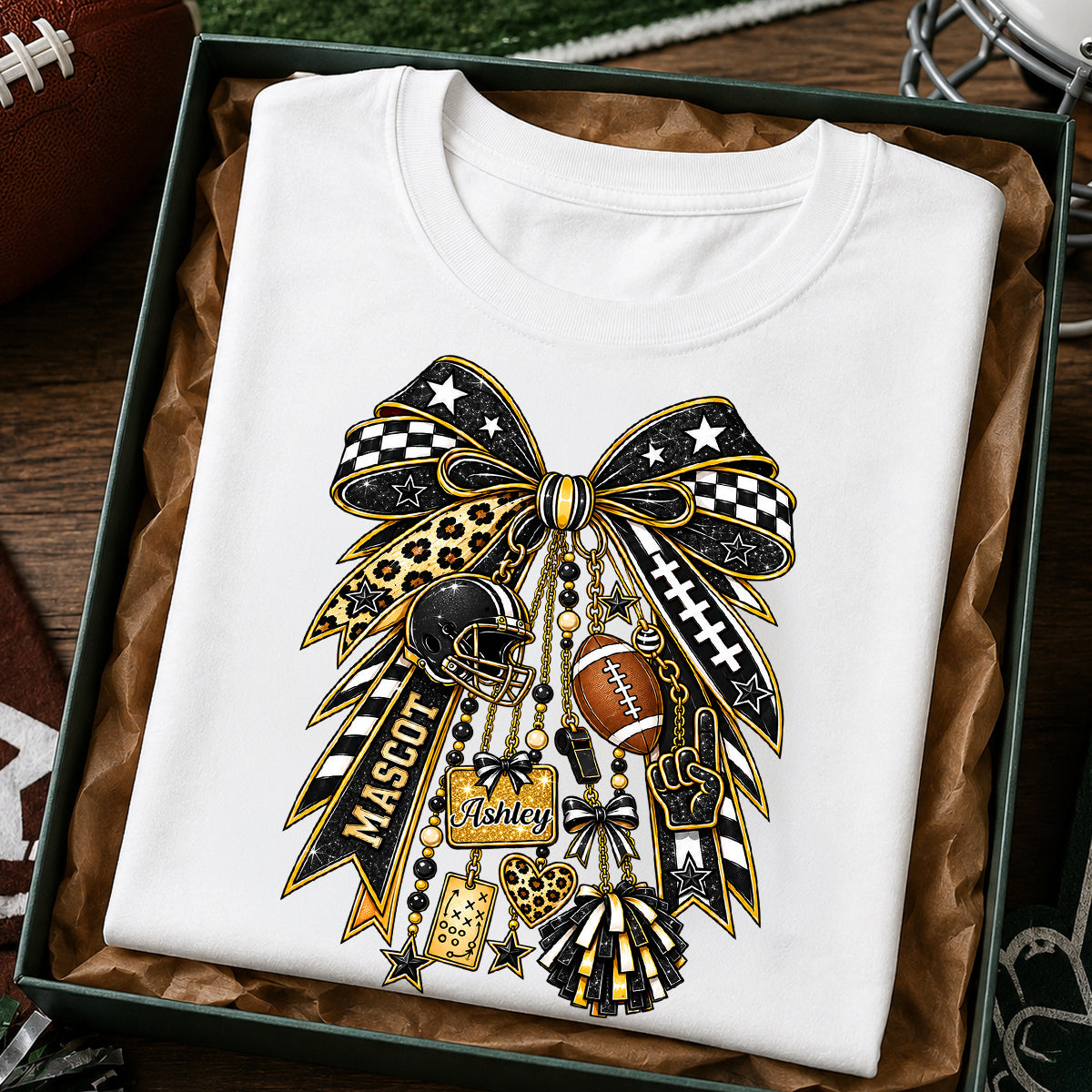 Custom School Spirit Charm Bow - Personalized Shirt - Trendy Football Game Day Tree