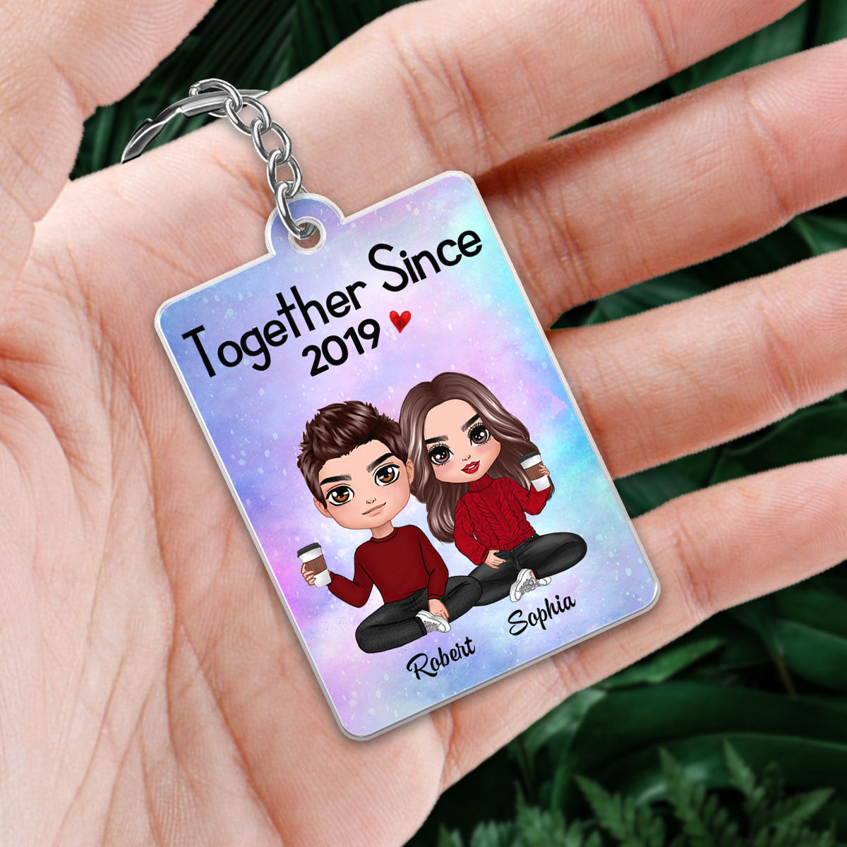Doll Couple Sitting Together Since Scannable QR Code Personalized Acrylic Keychain